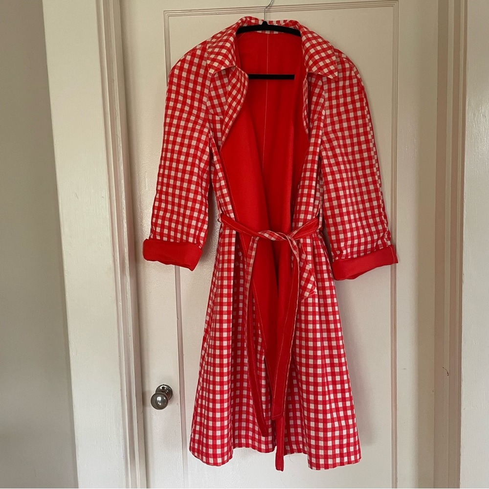 Vintage Reversible Gingham Tomato Red Trench Coat